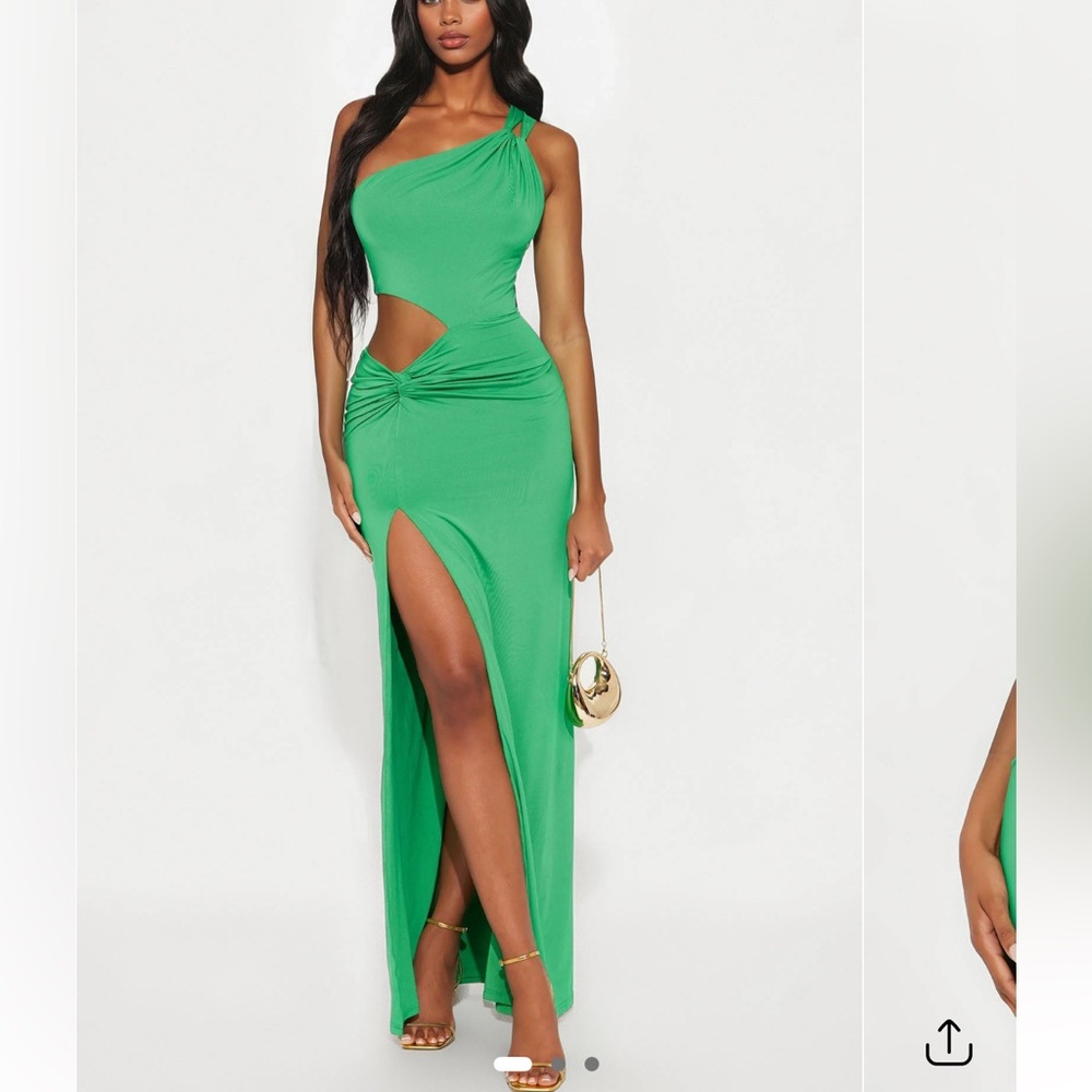 Fashion Nova One Shoulder Green Maxi Dress